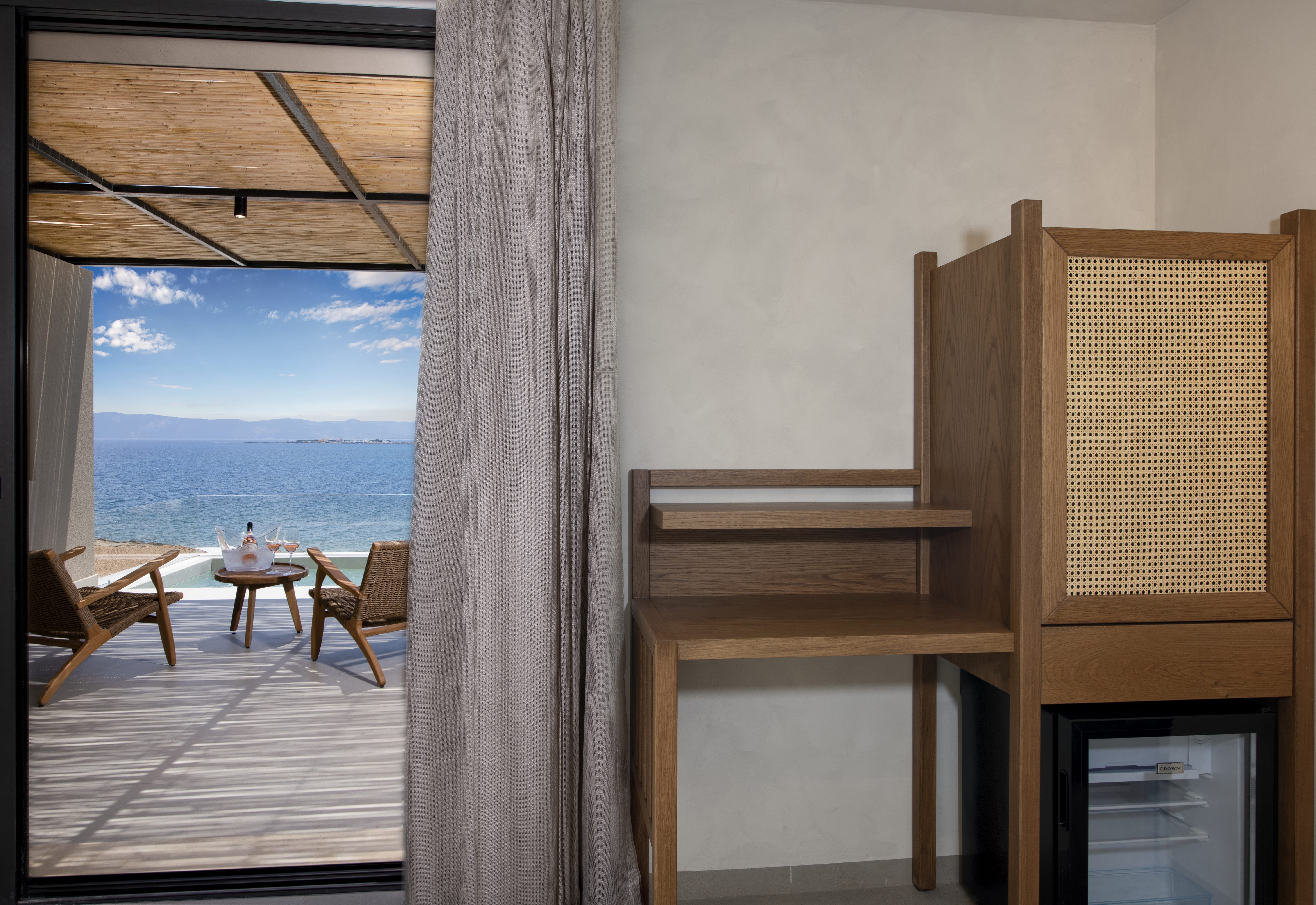 a room with a table and chairs