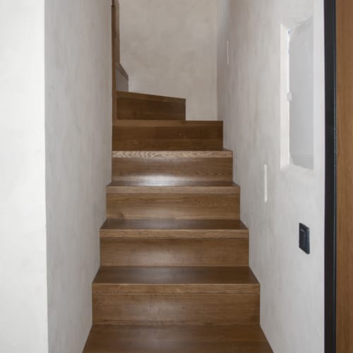 a wooden staircase in a house