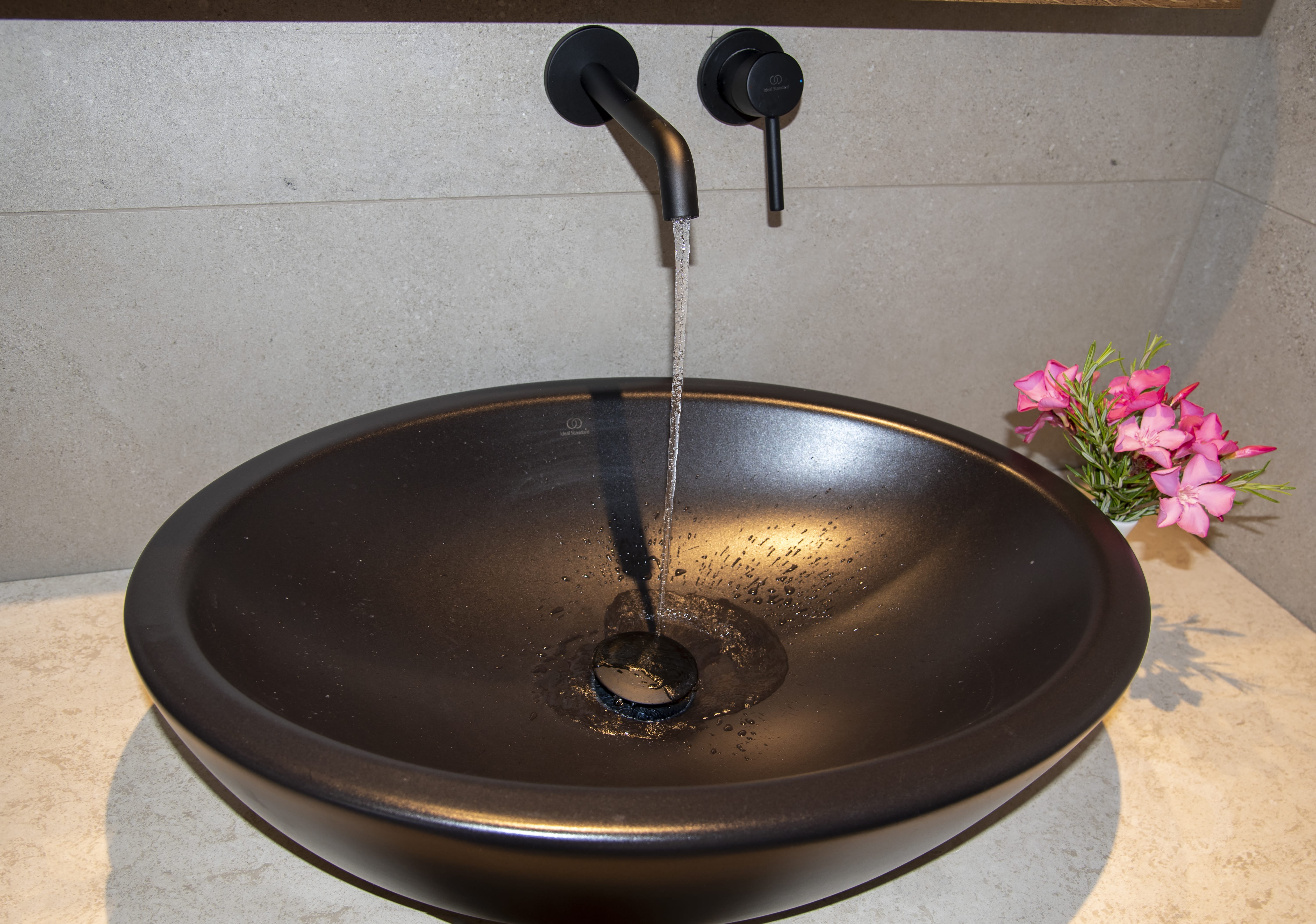 a sink with water running