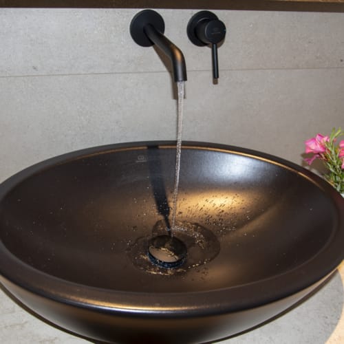 a sink with water running