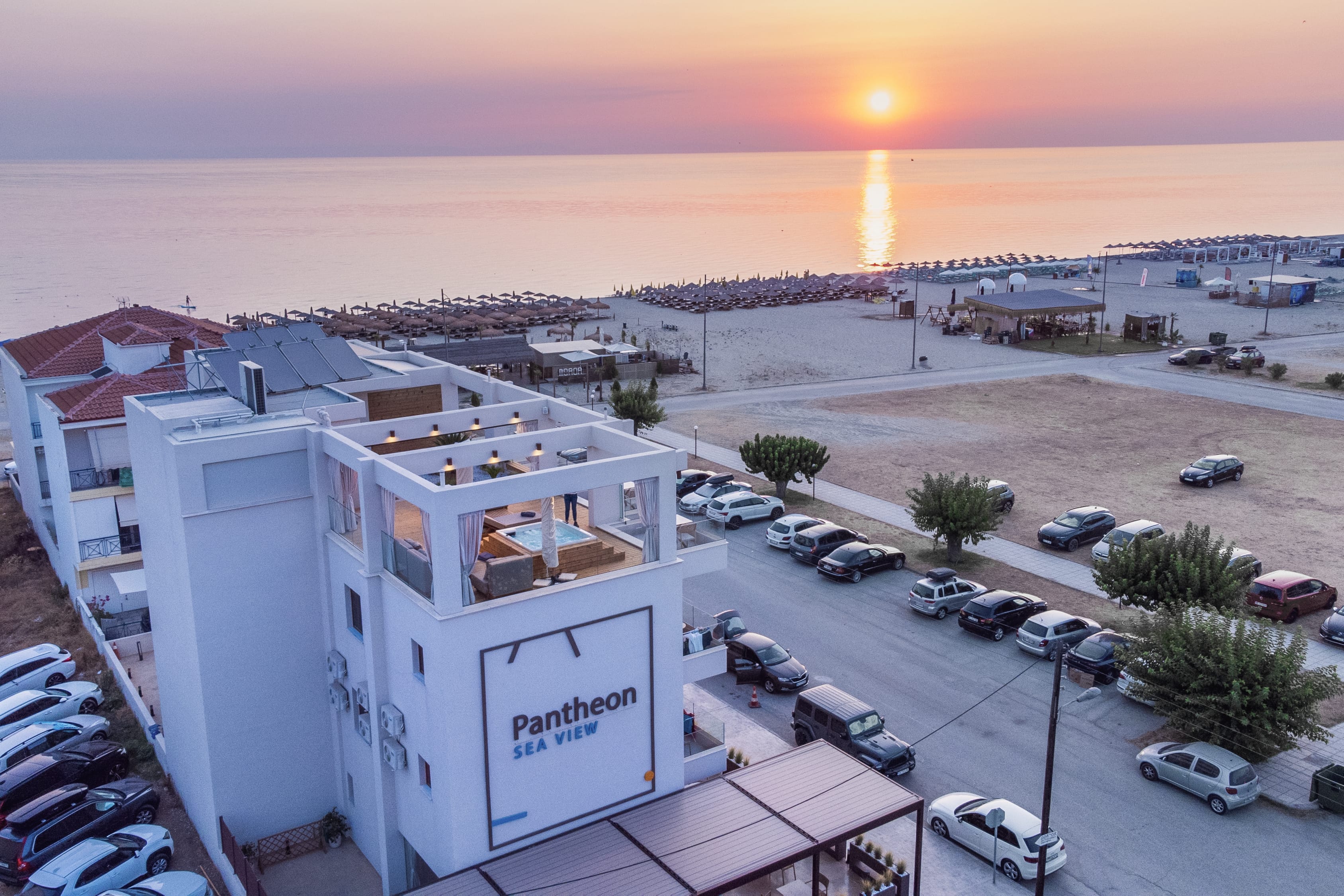 a sunset over a city