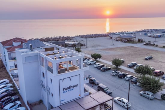 a sunset over a city