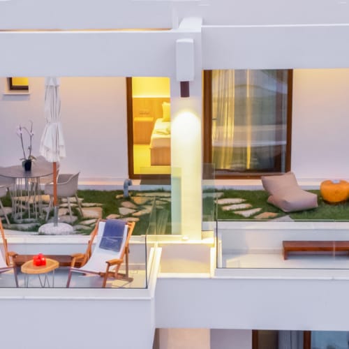 a room with a table and chairs