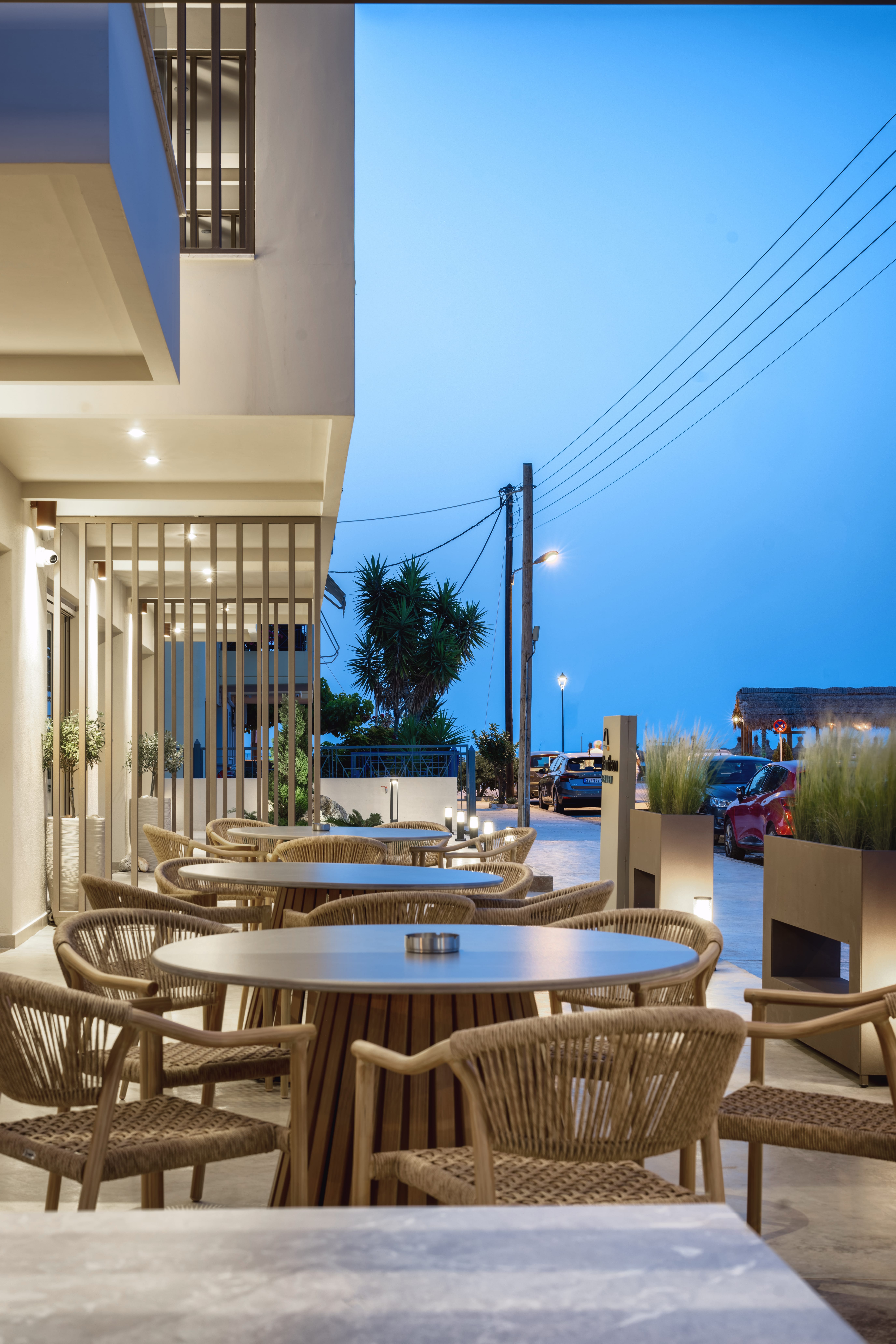 a group of tables outside