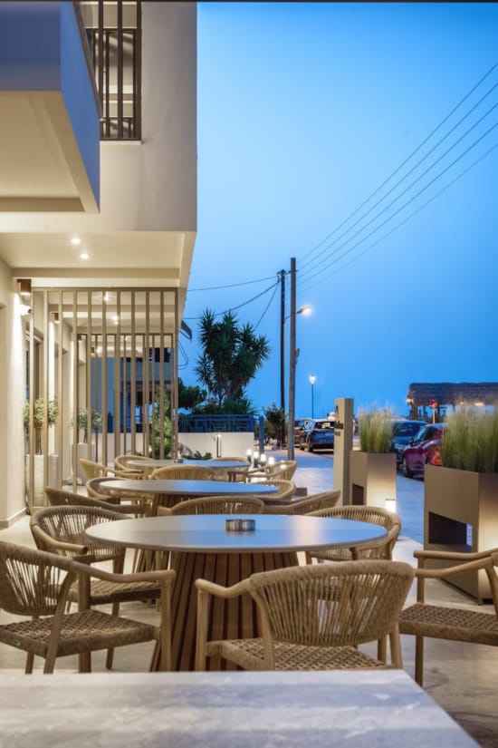 a group of tables outside