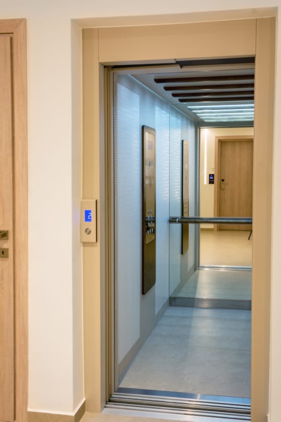 a hallway with doors