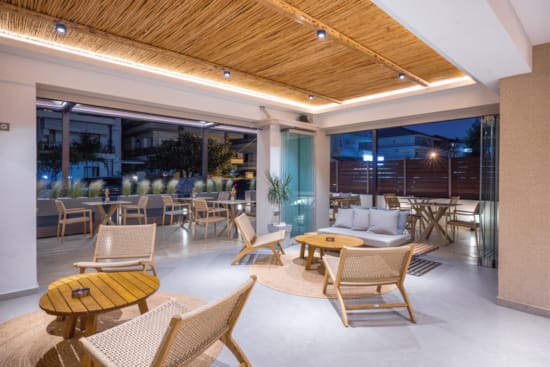 a room with tables and chairs