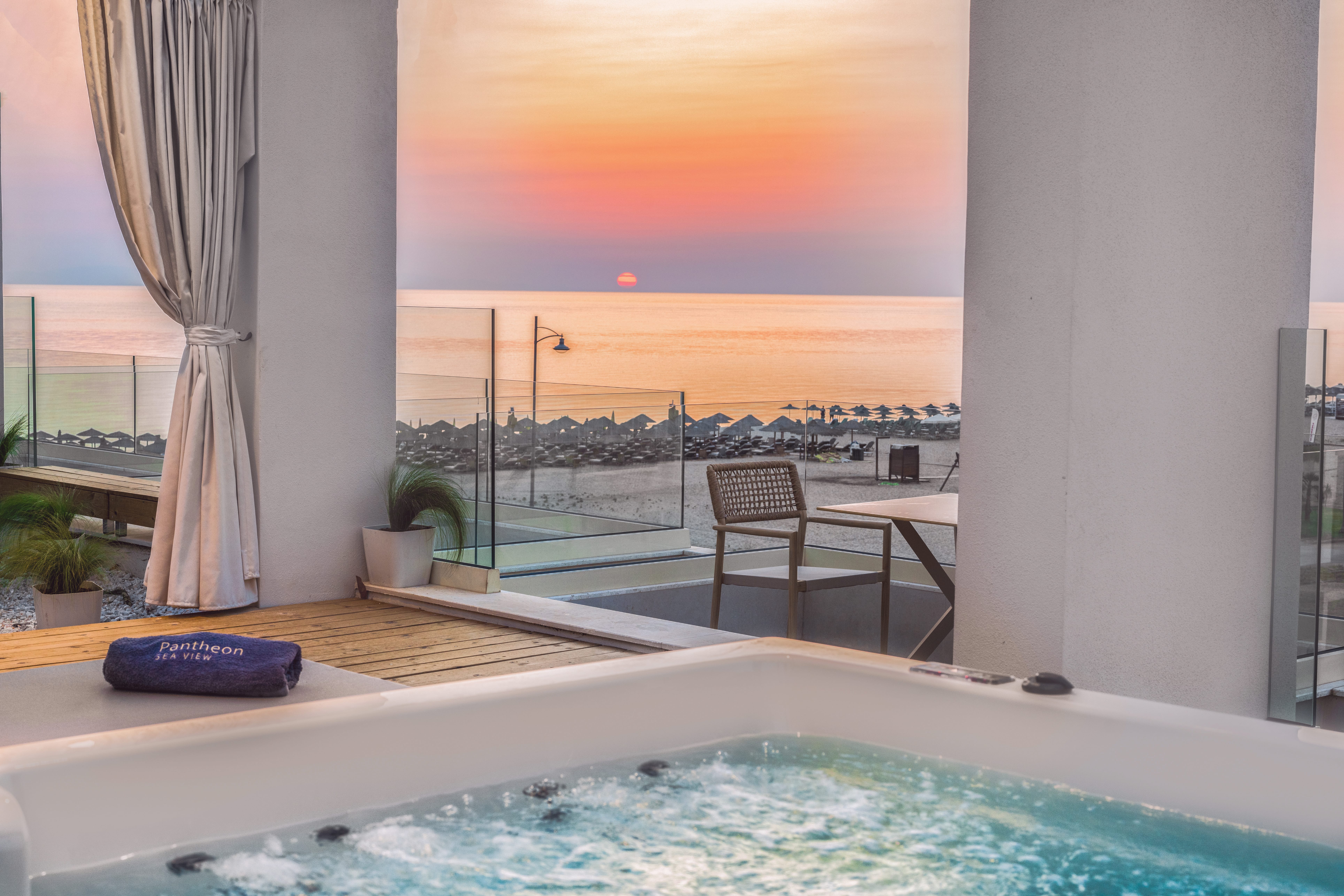 a pool and a balcony