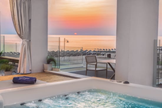 a pool and a balcony