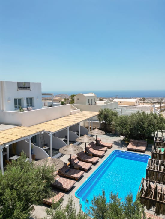 a pool and some buildings