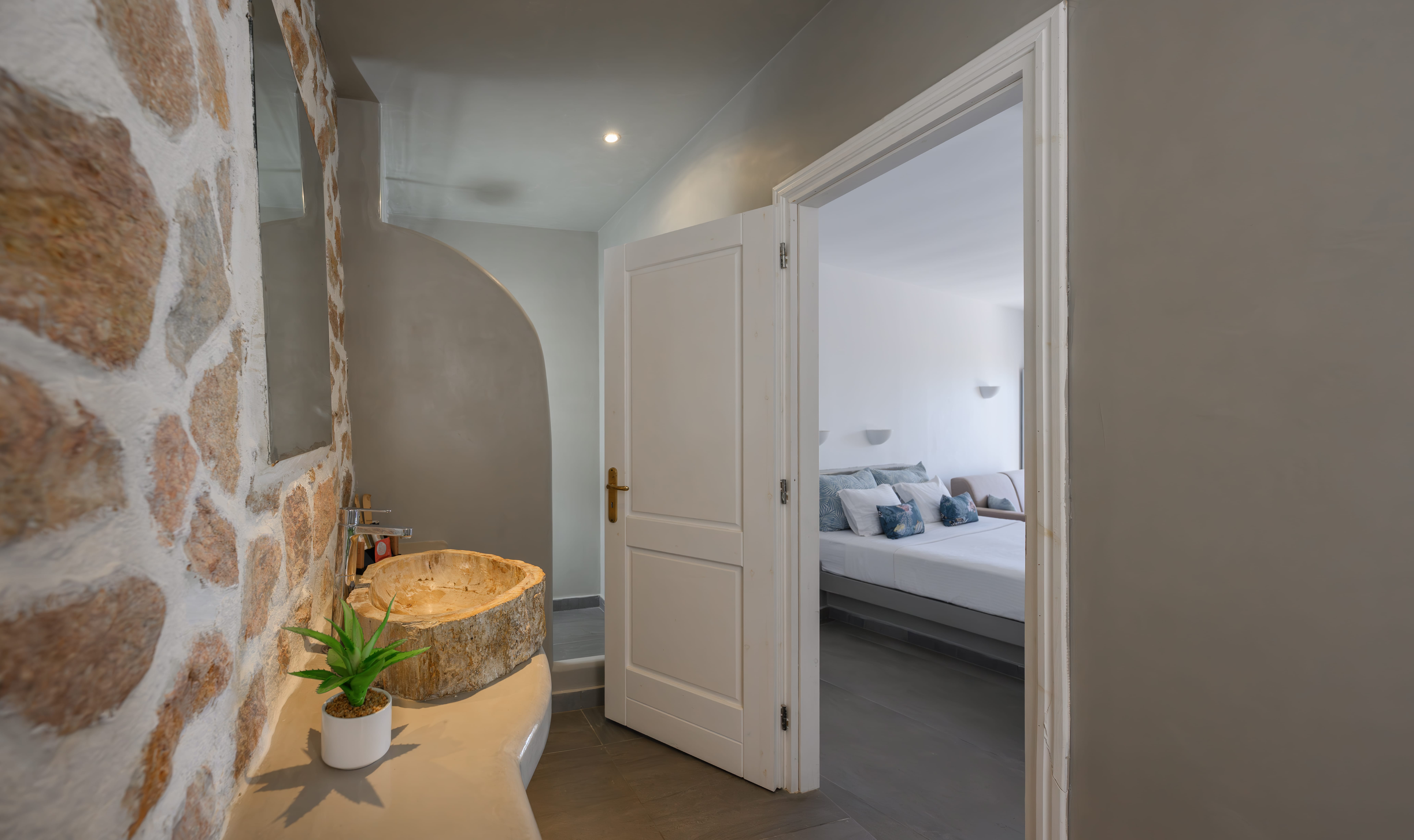 a room with a bed and a table