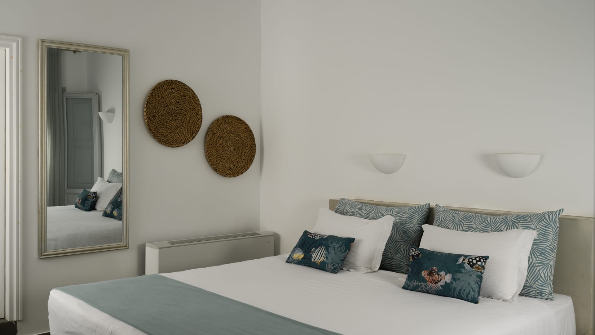 a bed with pillows