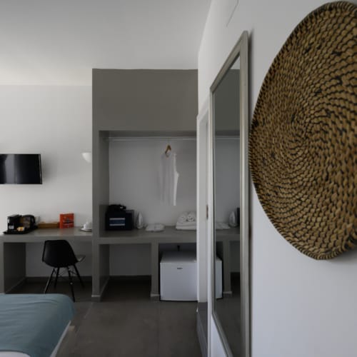 a room with a desk and a chair