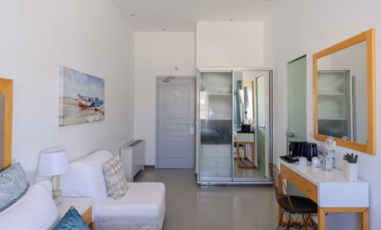 a room with a couch and a table