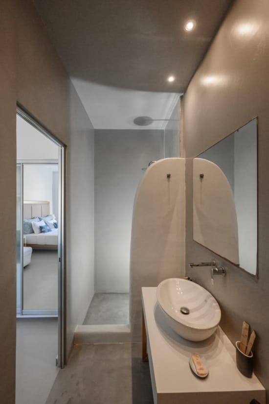 a bathroom with a standup shower