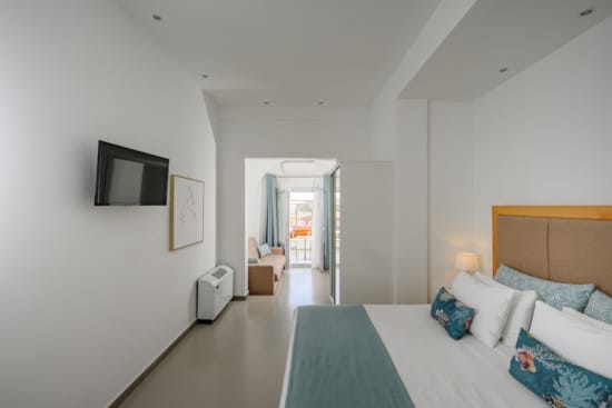 a room with a bed and a table