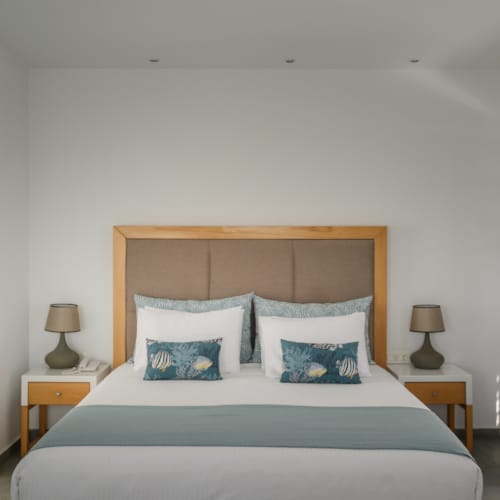a bed with pillows