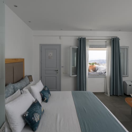 a room with a bed and couches