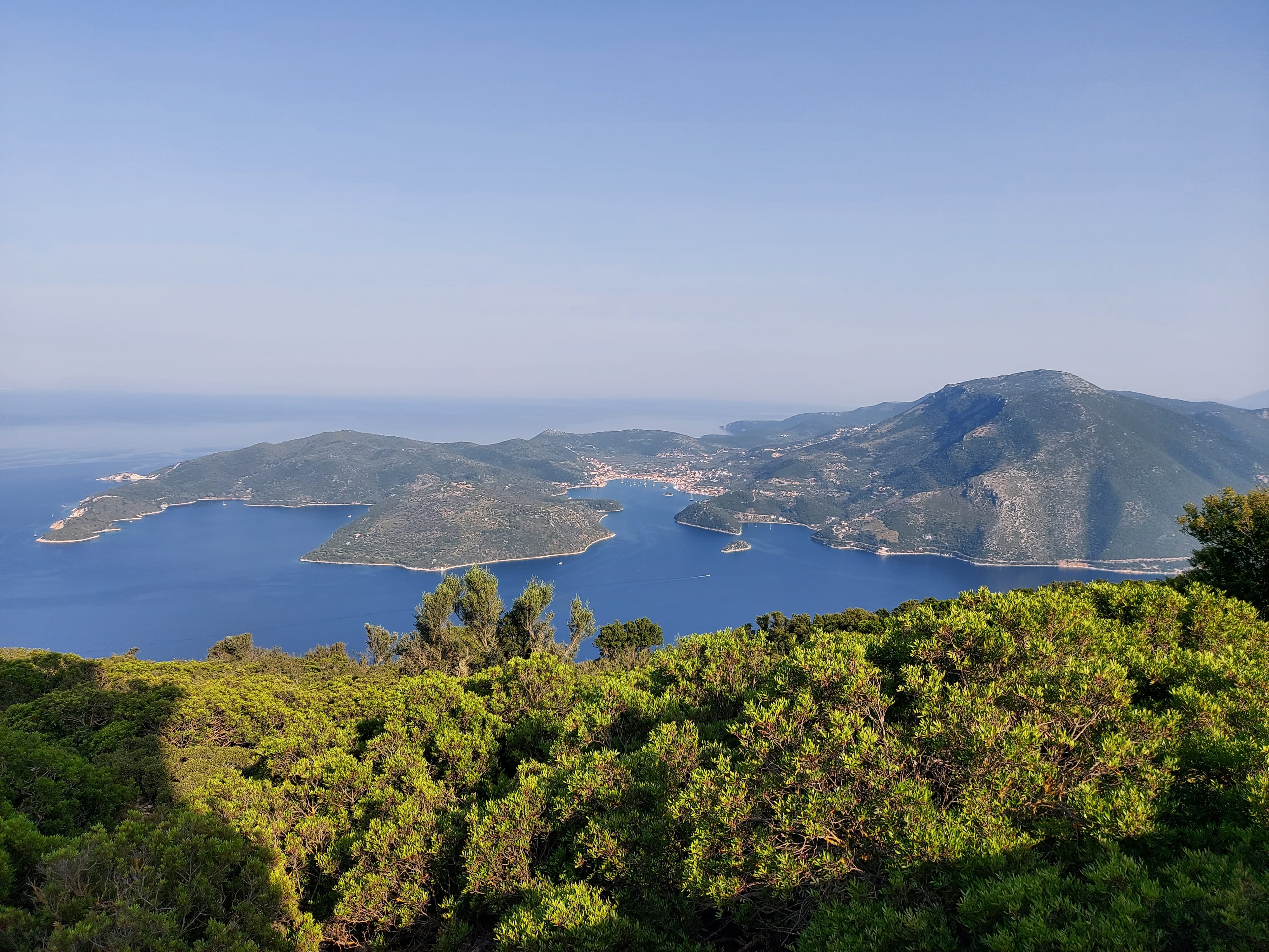 a view of a lake surrounded by trees and mountains