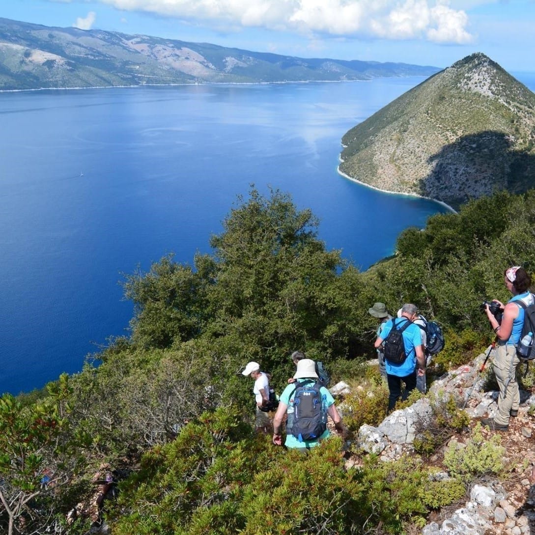 a group of people hiking on a mountain