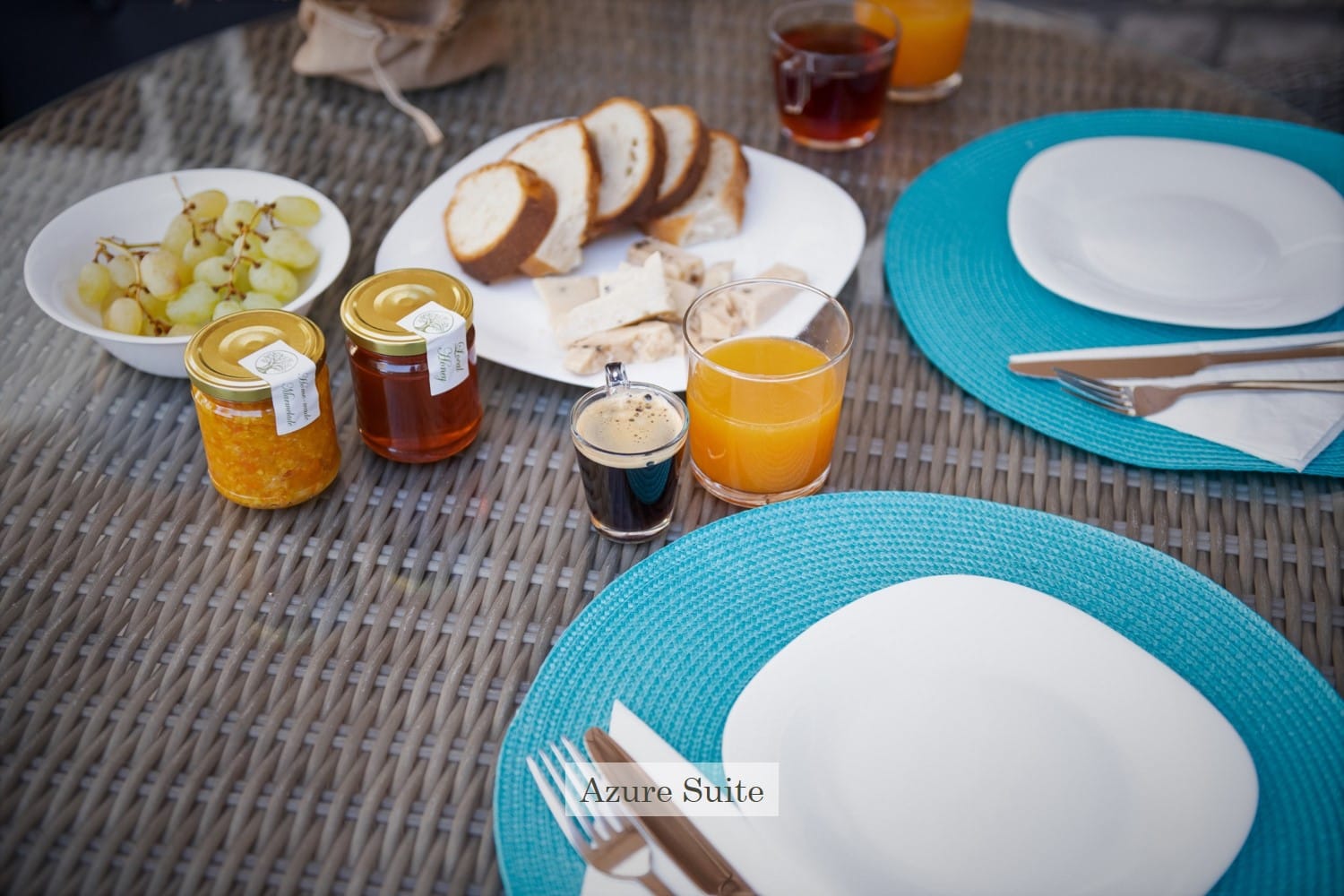 a table with plates and food