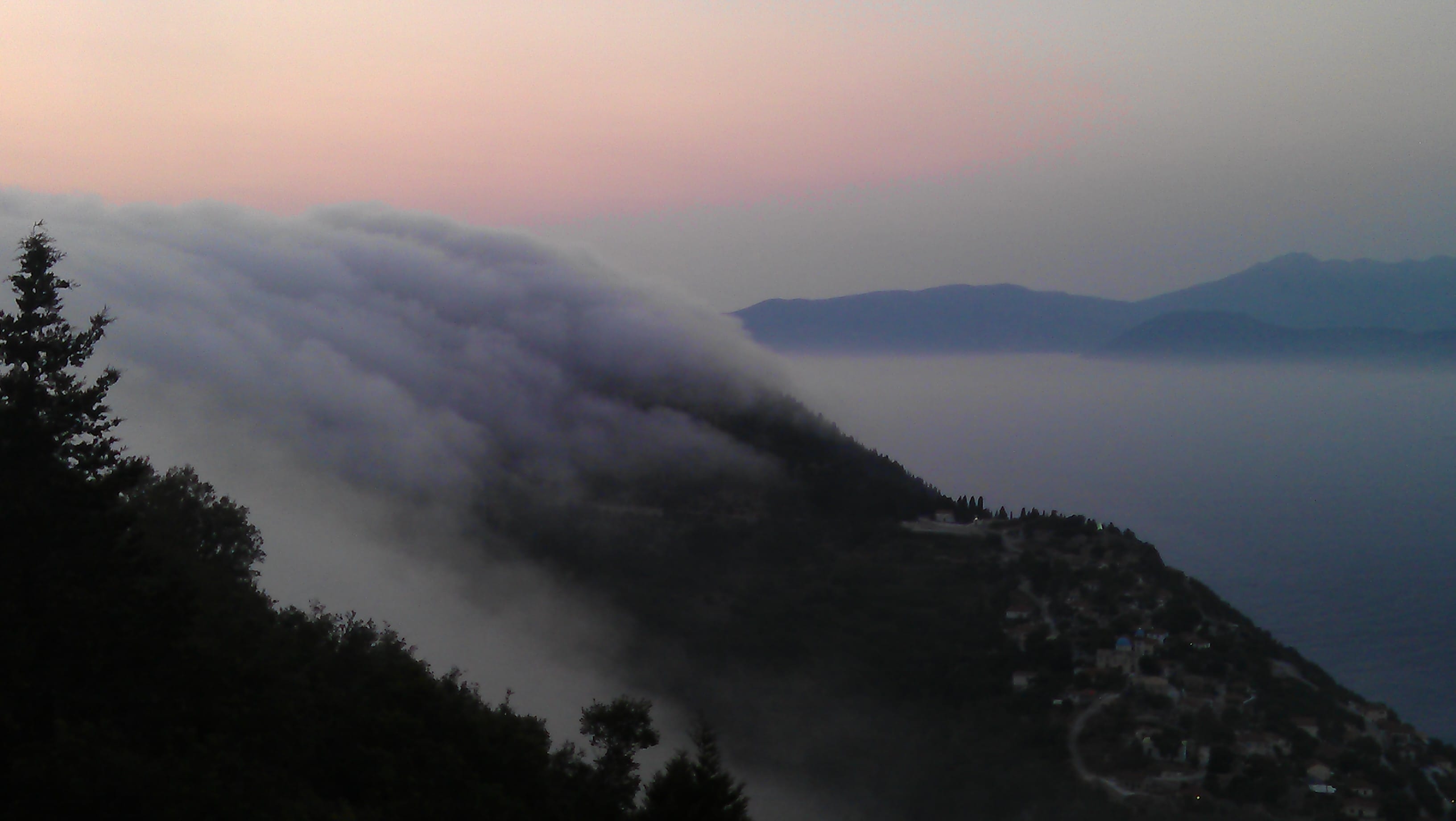 a foggy mountain range