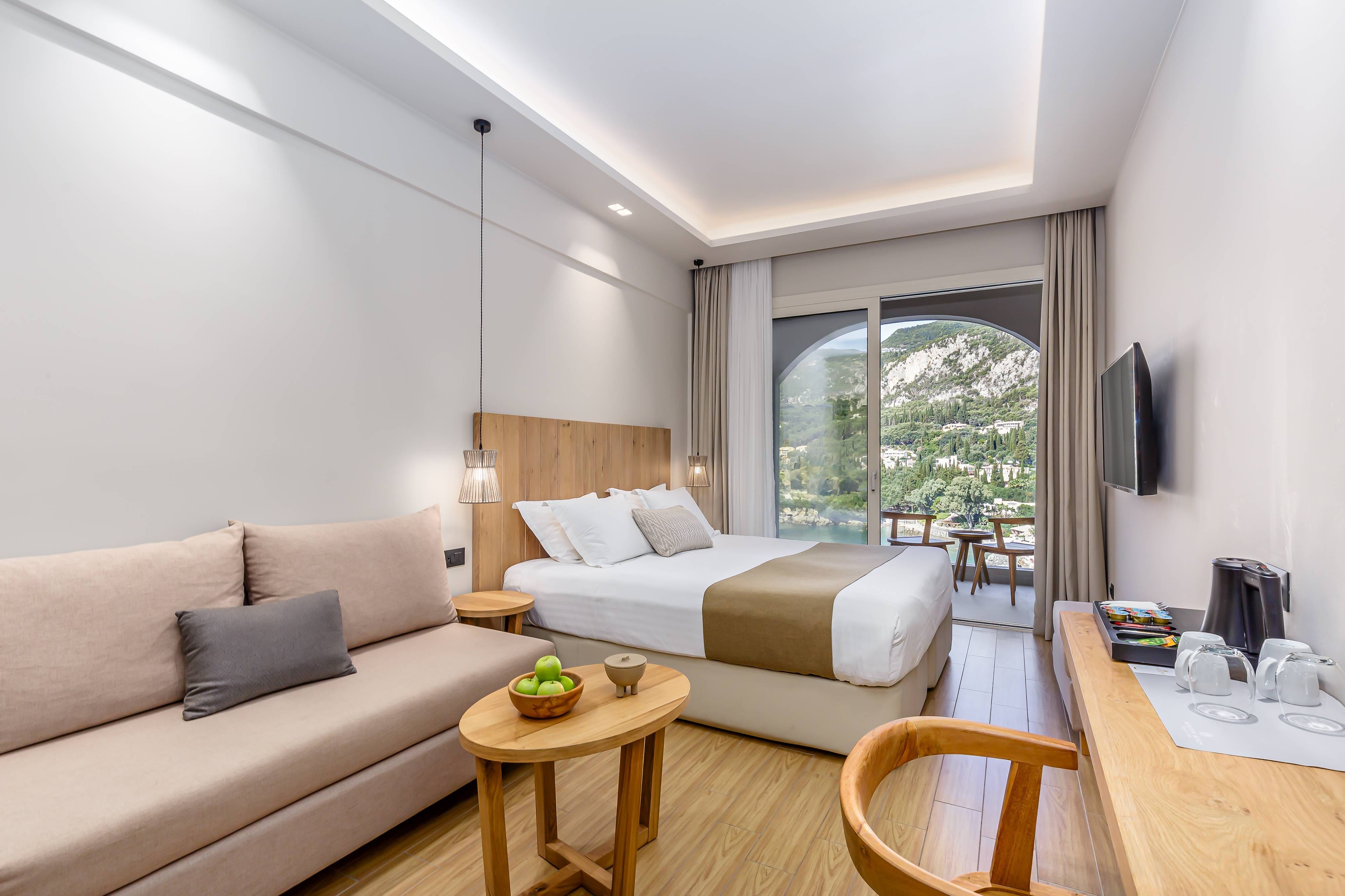 a living room with a large window