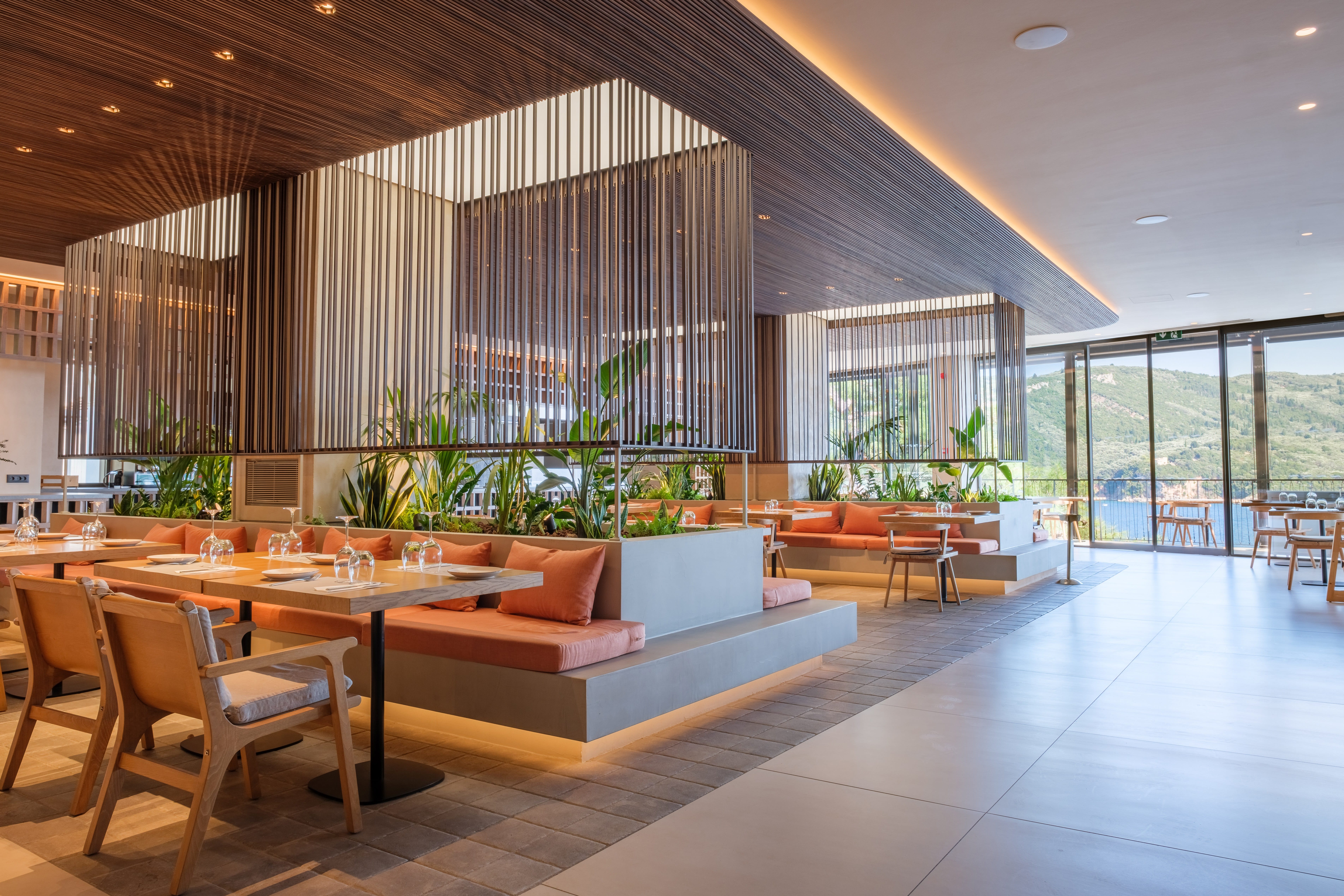 a room with a table and chairs