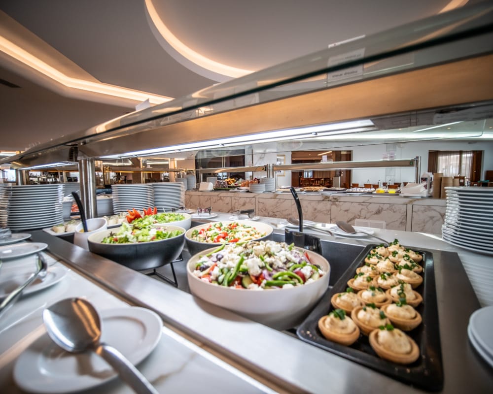 a buffet with food
