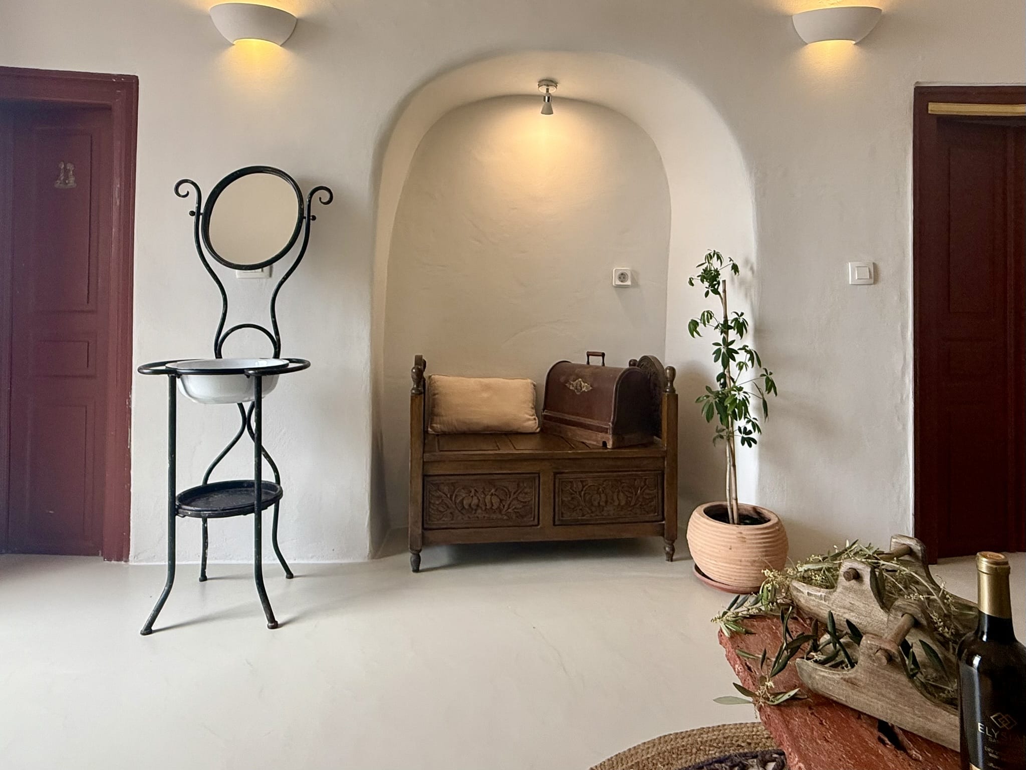 a room with a chair and a table