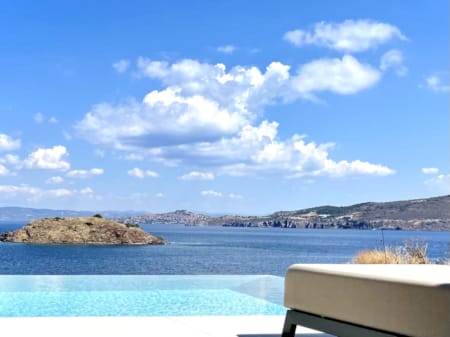 a pool next to a beach