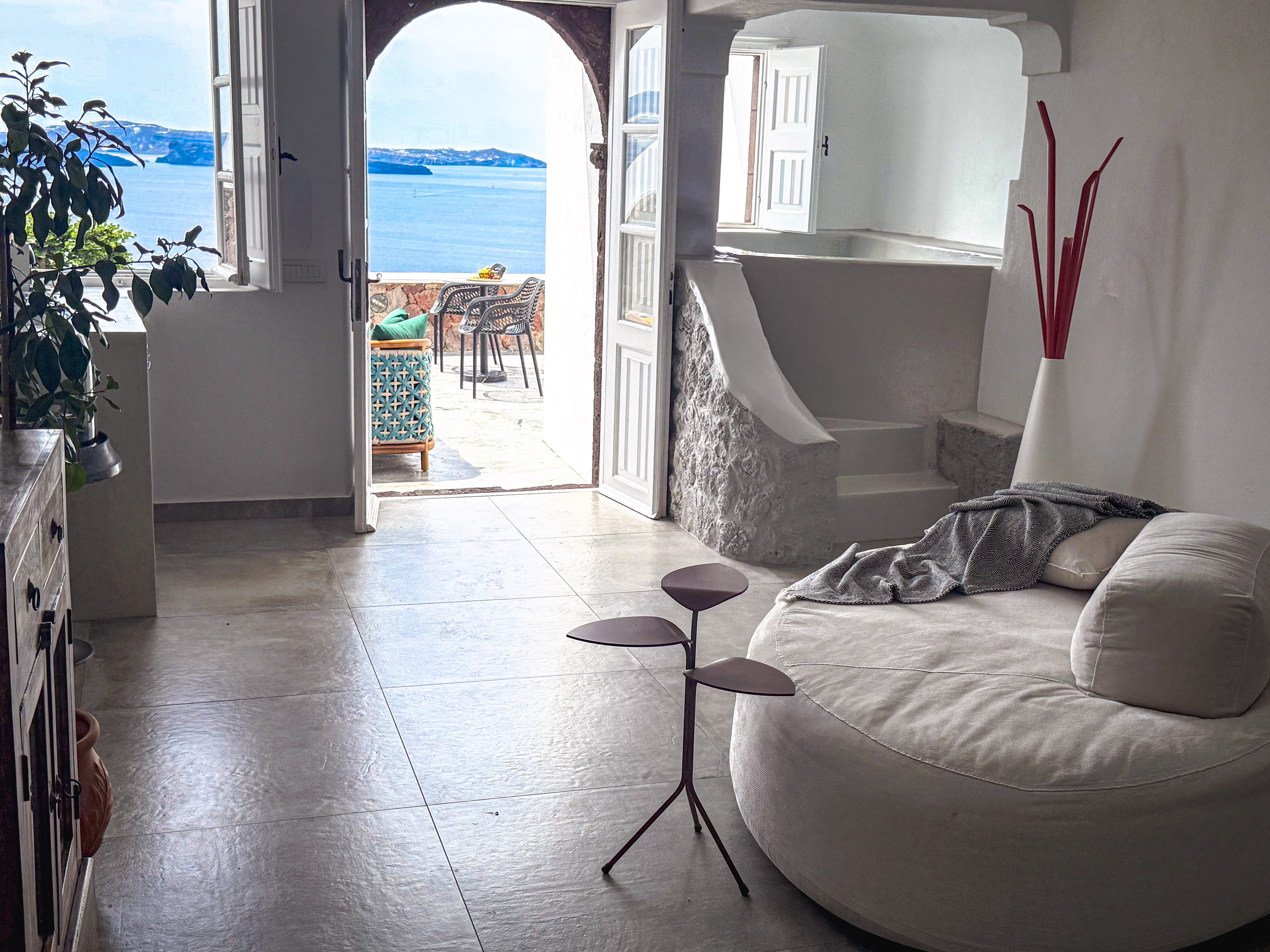 a living room with a large window