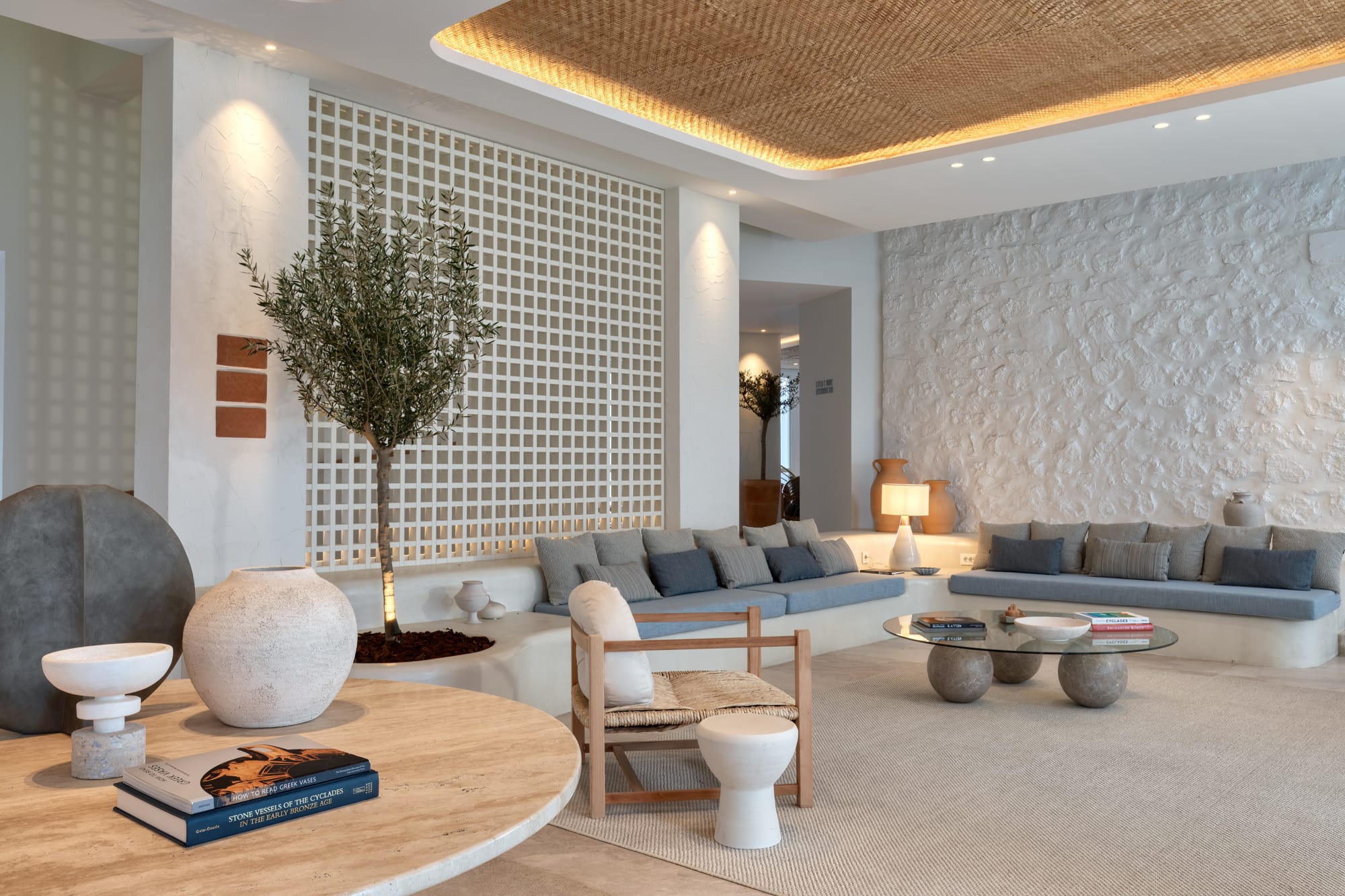 a living room with a couch and a table