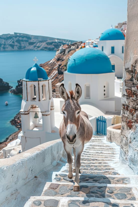 a donkey standing on a stone walkway