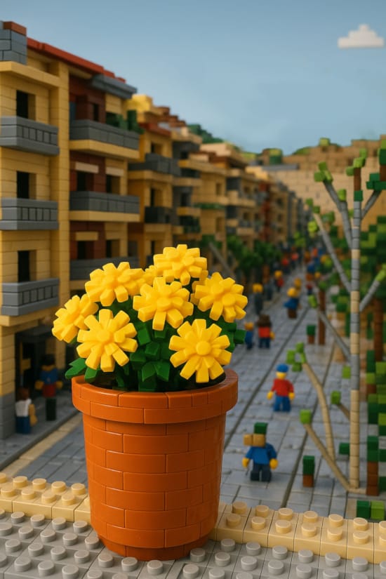 a pot of yellow flowers
