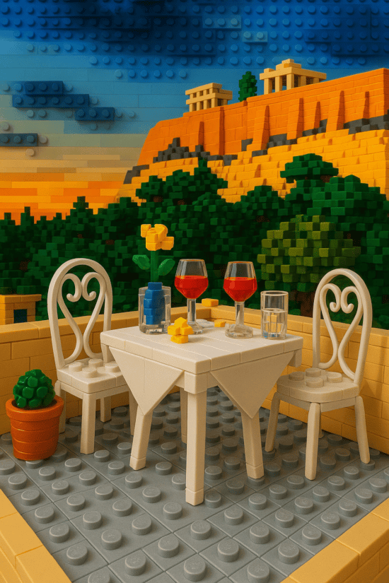 a table with chairs and a painting