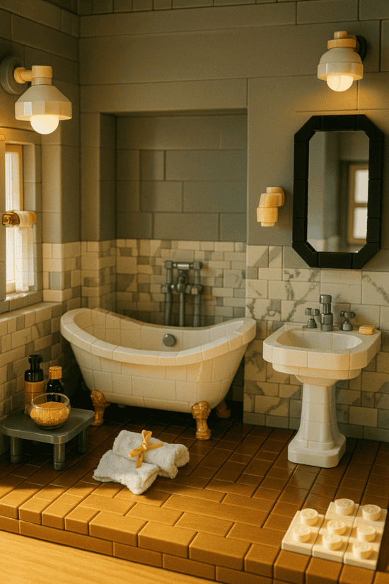 a bathroom with a tub sink and toilet