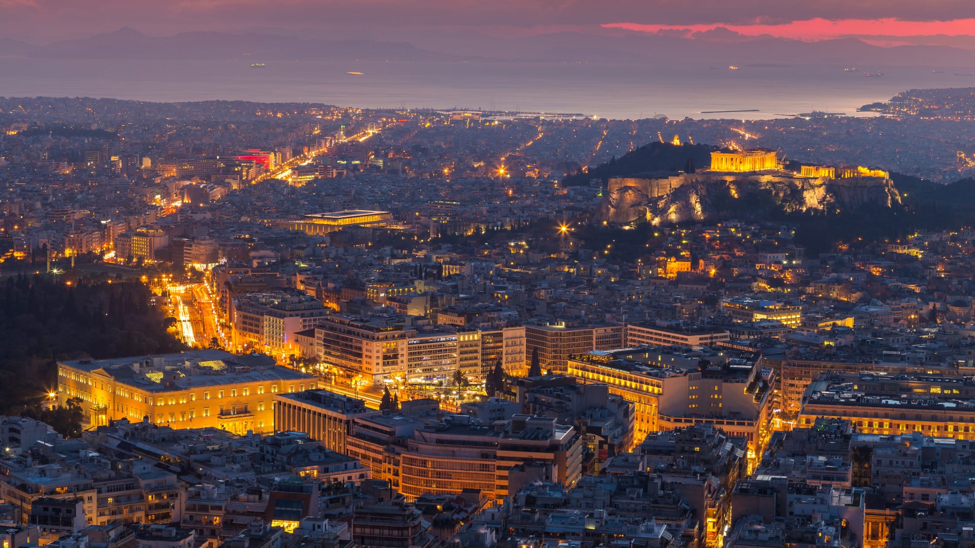 a city with lights at night