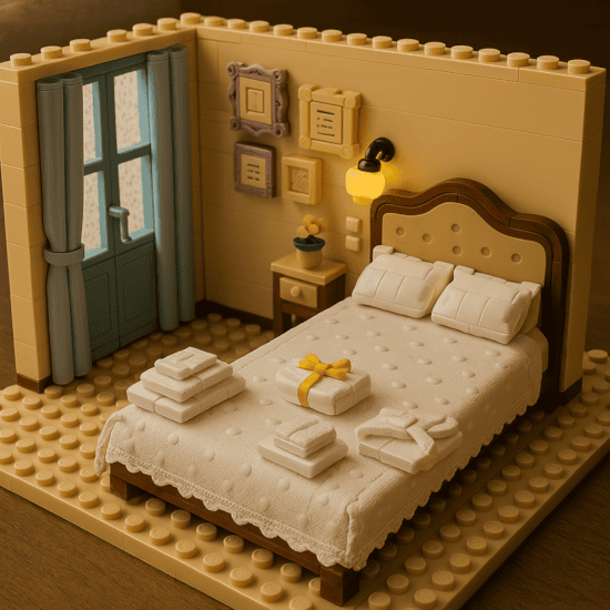 a bed with towels and towels