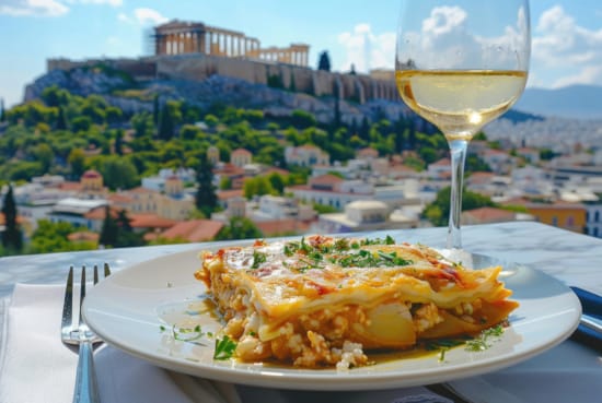 a plate of pasta and a glass of wine