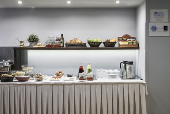 a kitchen counter with food