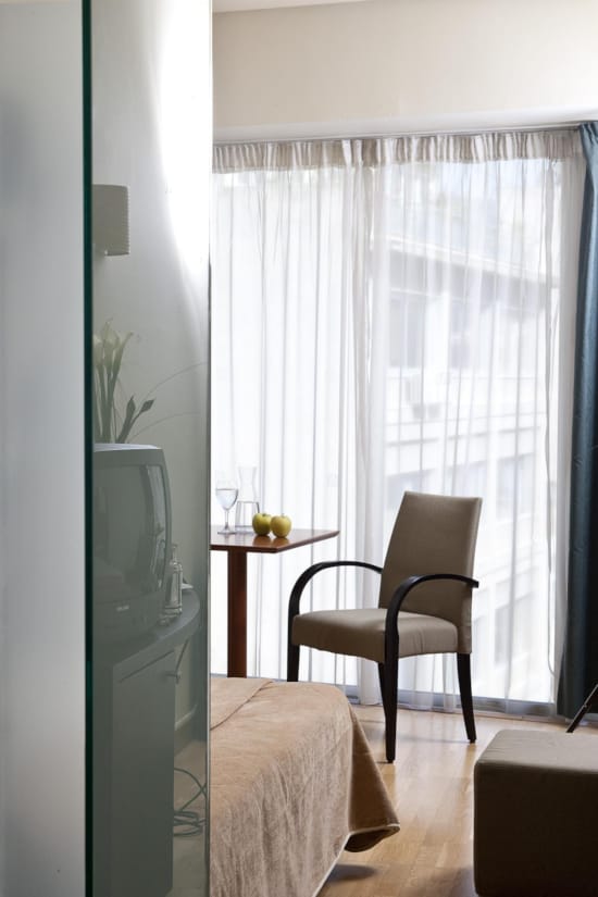 a chair and table in a room