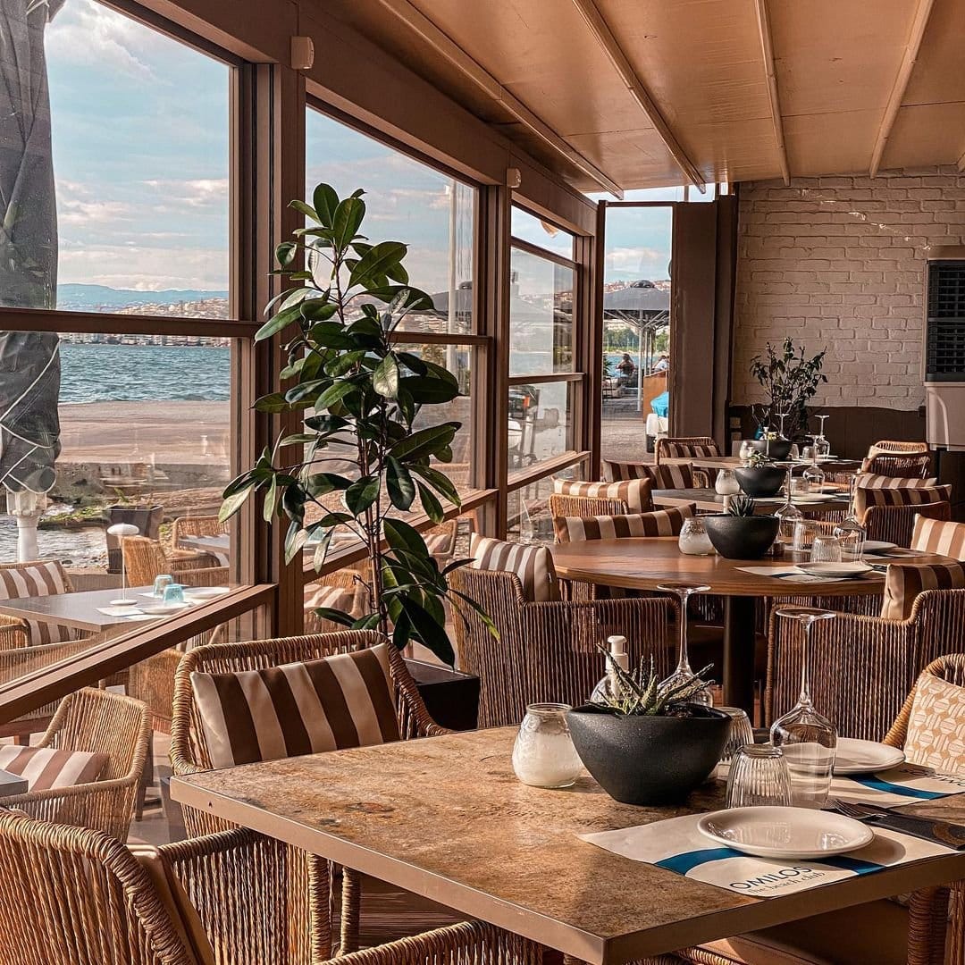 a room with tables and chairs