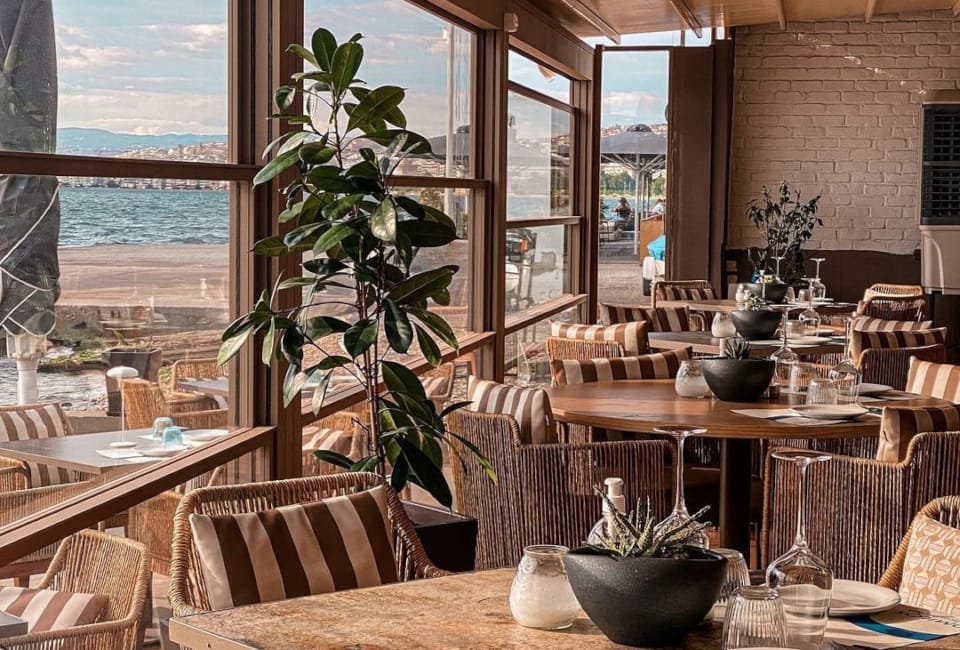 a room with tables and chairs