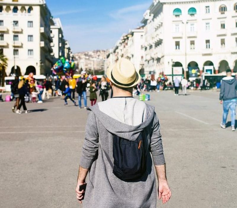 a person walking down a street