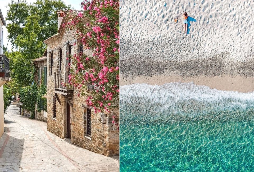 a person standing on a sidewalk next to a river