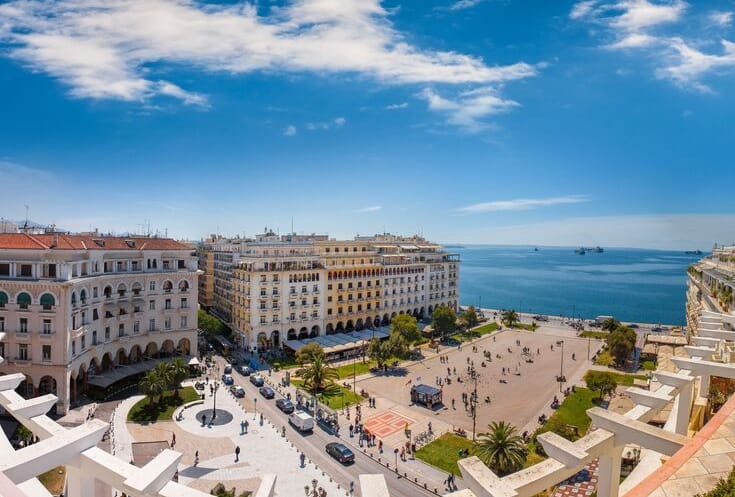 a city with a beach and water