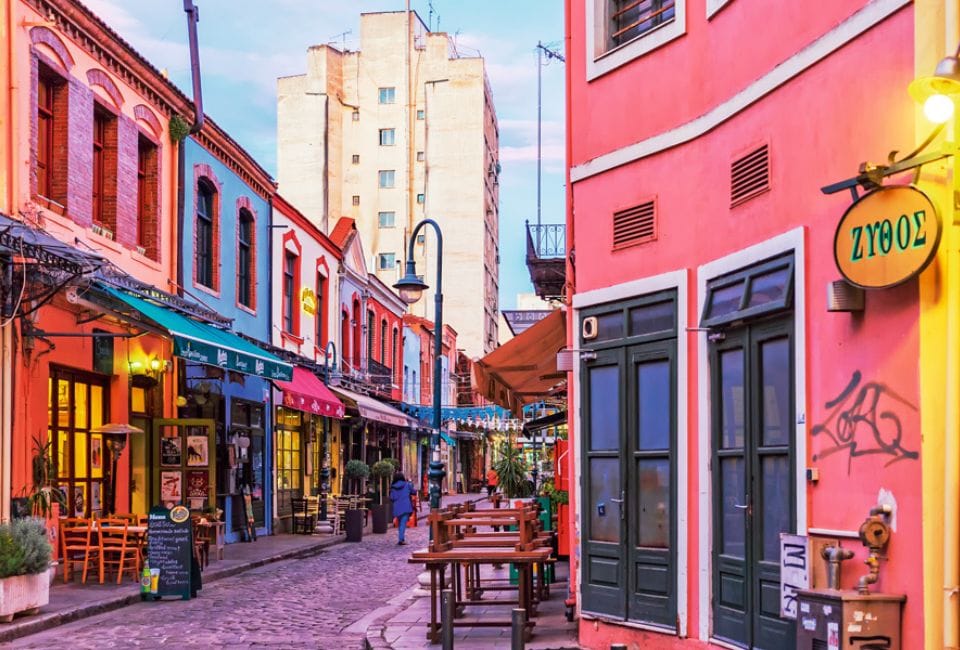 a street with colorful buildings