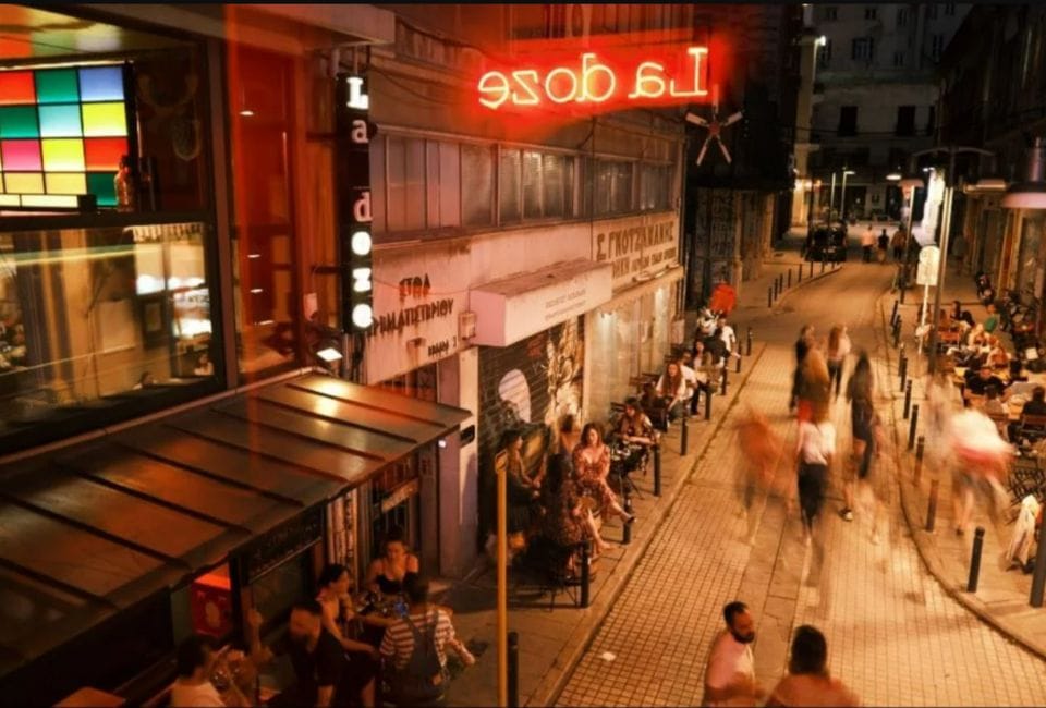 a busy street with people