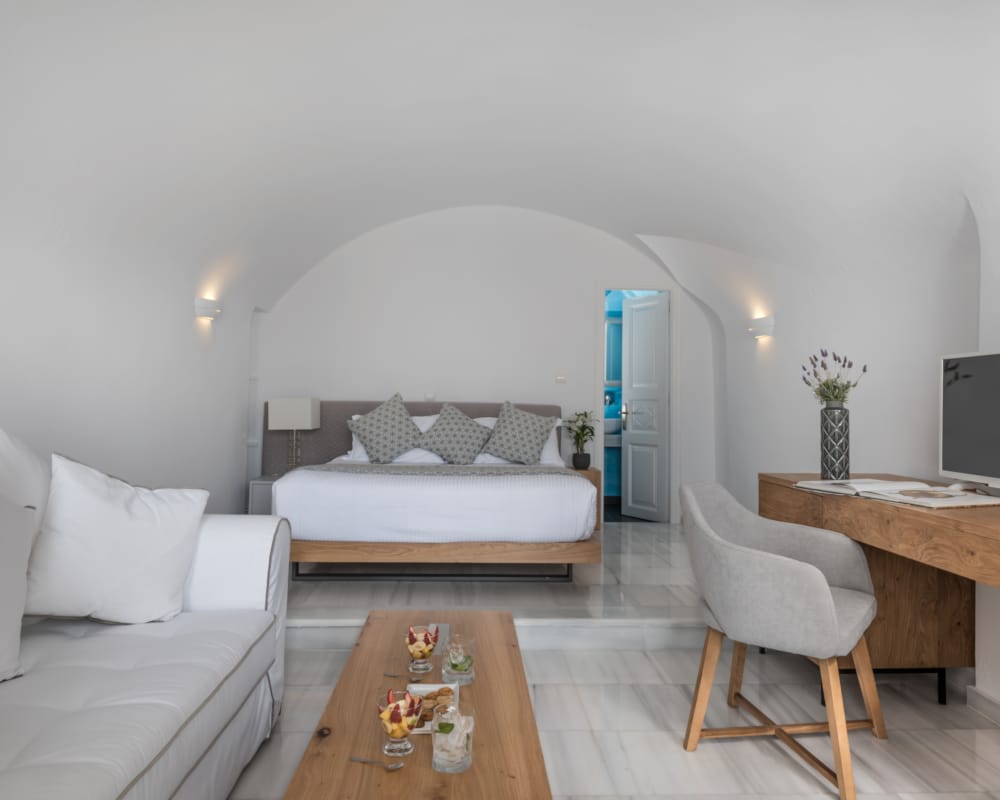 a room with a couch and a table